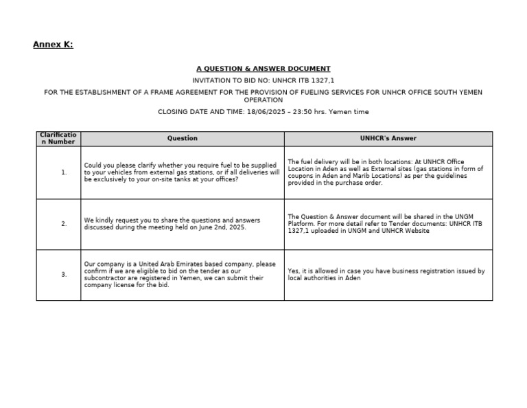 Annex K Question and Answer Document | PDF