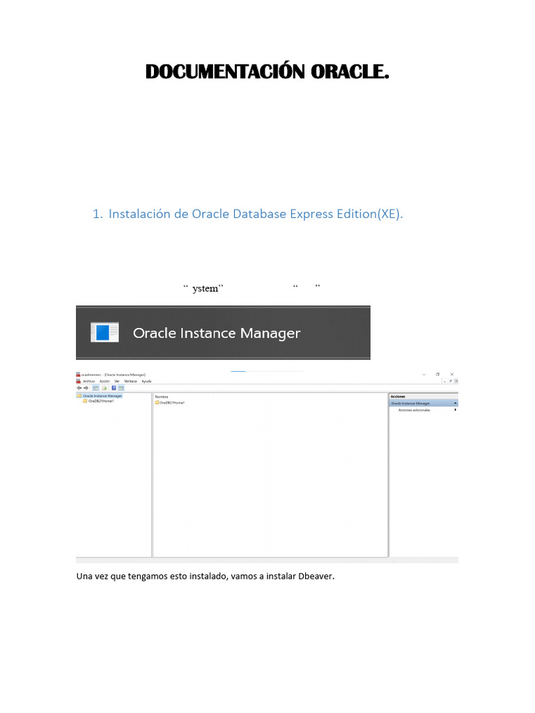 Guía de Instalación Oracle y DBeaver | PDF | SQL | Bases de datos