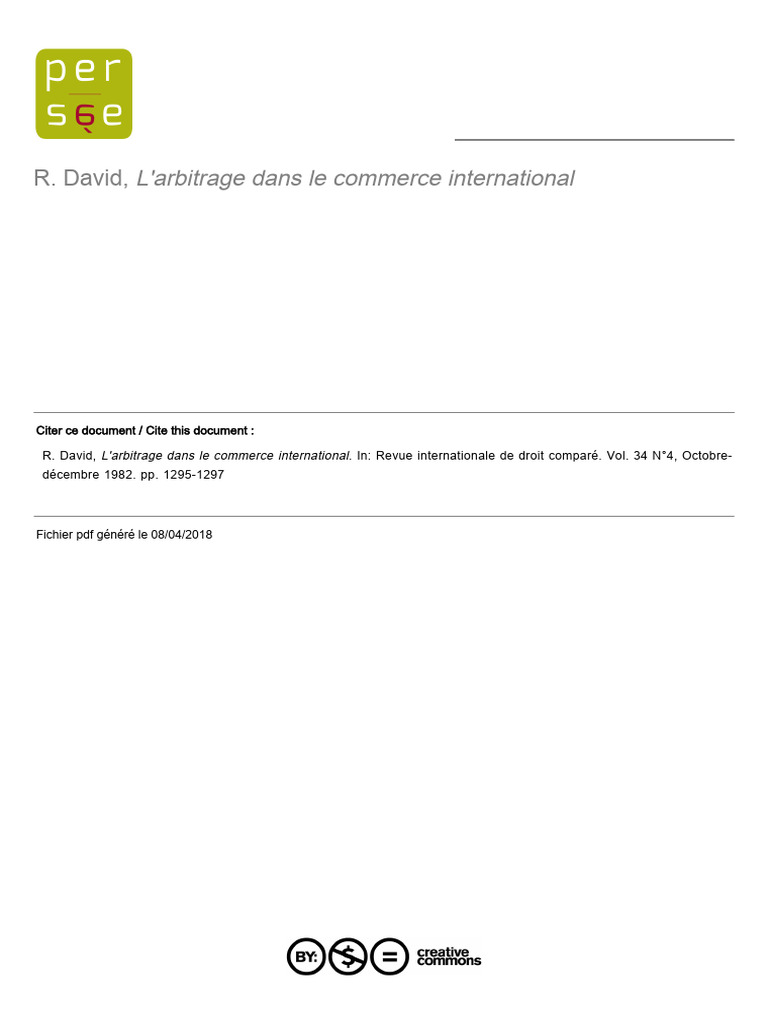 René David L'arbitrage Dans Le Commerce Inter. | PDF | Arbitrage | Justice
