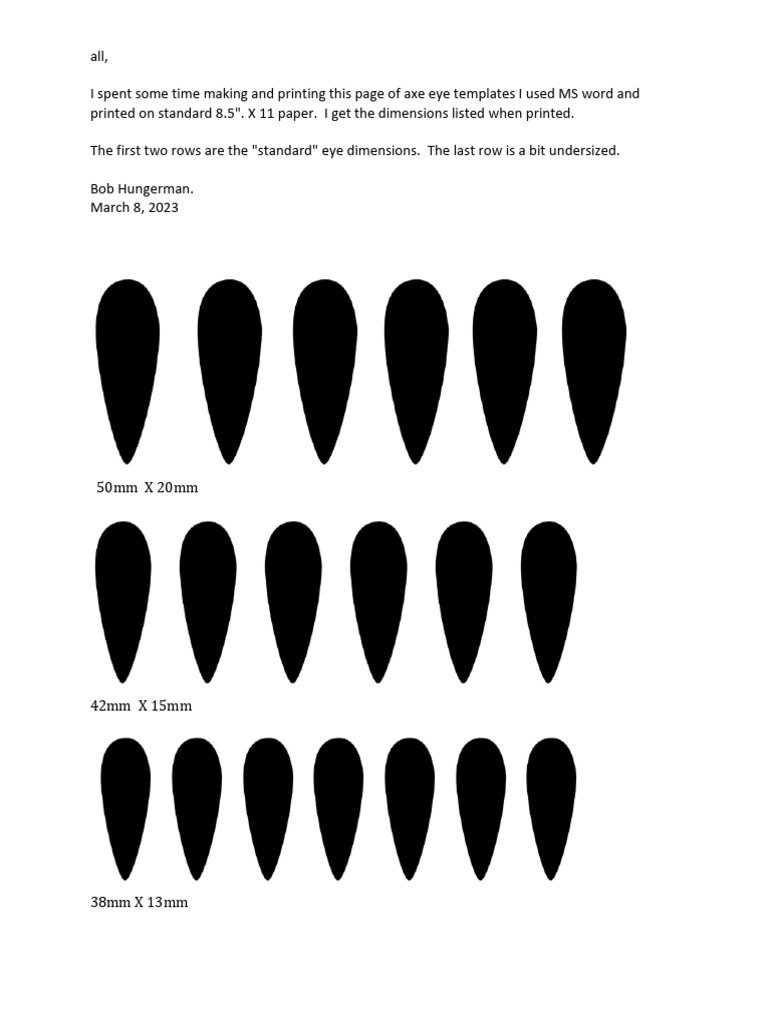 Axe Eye Template Dimensions Guide | PDF