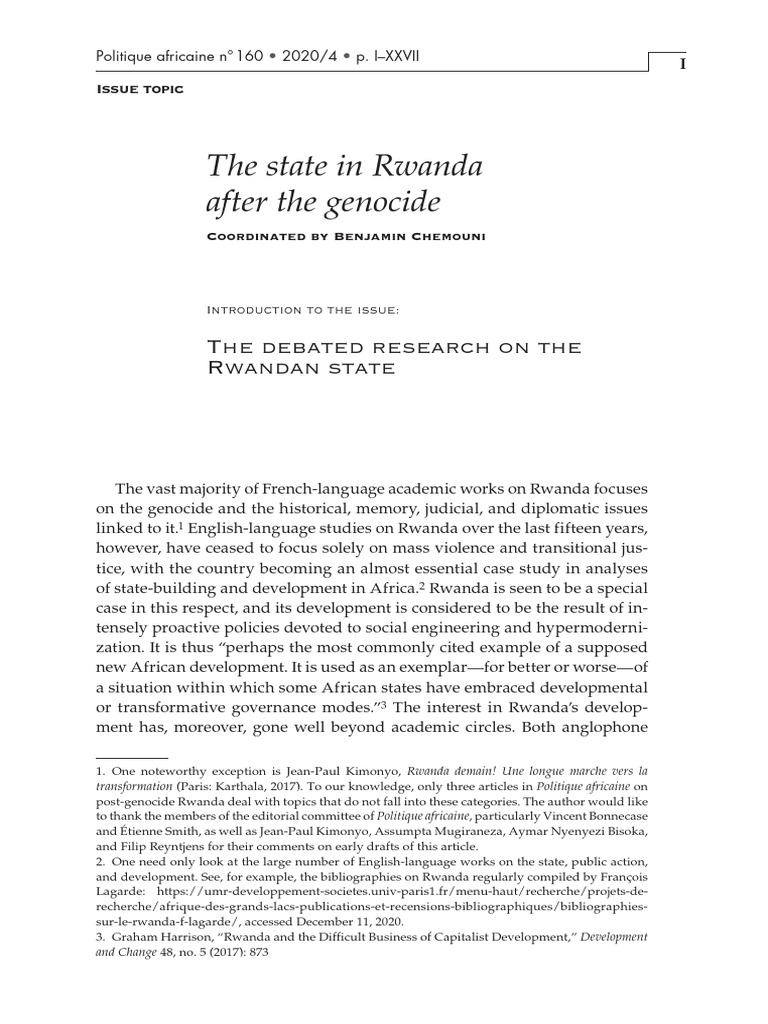 Introduction To The Issue The Debated Research On The Rwandan State ...