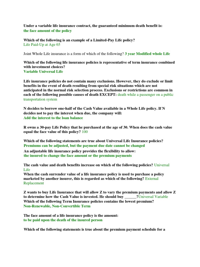 Under a Variable Life Insurance Contract Chap2 Life