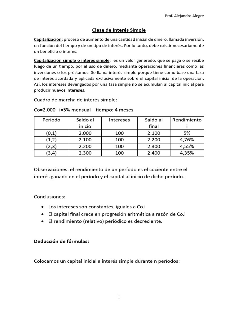 Clase de Interés Simple - Matemática Financiera | PDF | Interés ...