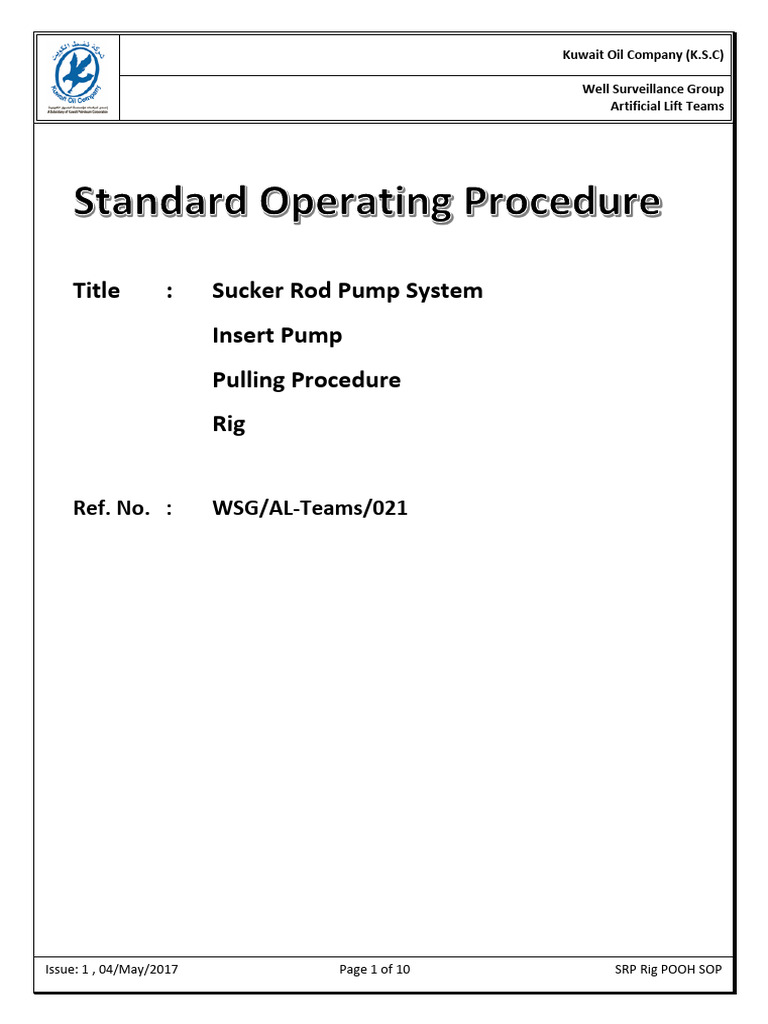 WSG AL 021 SRP_Rig_ Insert Pump Pulling_Procedure Ver.1' Copy | PDF ...