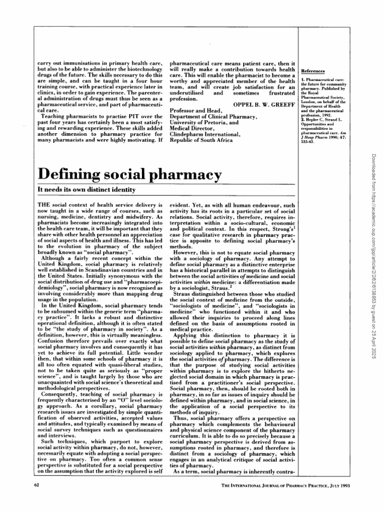 Defining Social Pharmacy in Practice | PDF | Saliva | Blood Plasma