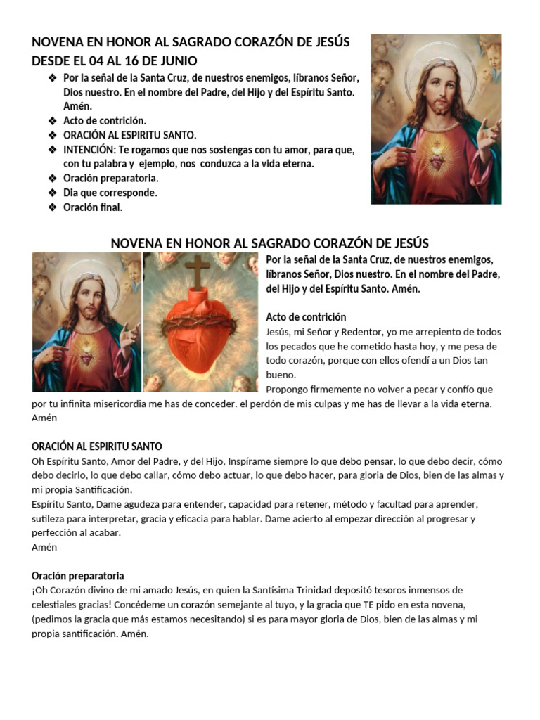 Novena al Sagrado Corazón de Jesús | PDF | Oración | orador del Señor