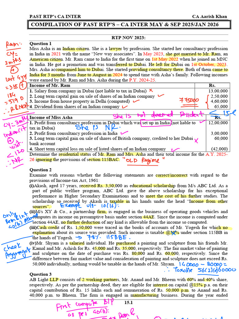 CA Inter Past RTPs Compilation 2025-26 | PDF | Expense | Tax Deduction