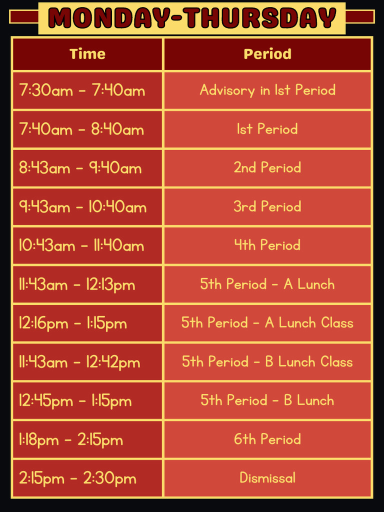 Metro Colors Bell Schedule | PDF