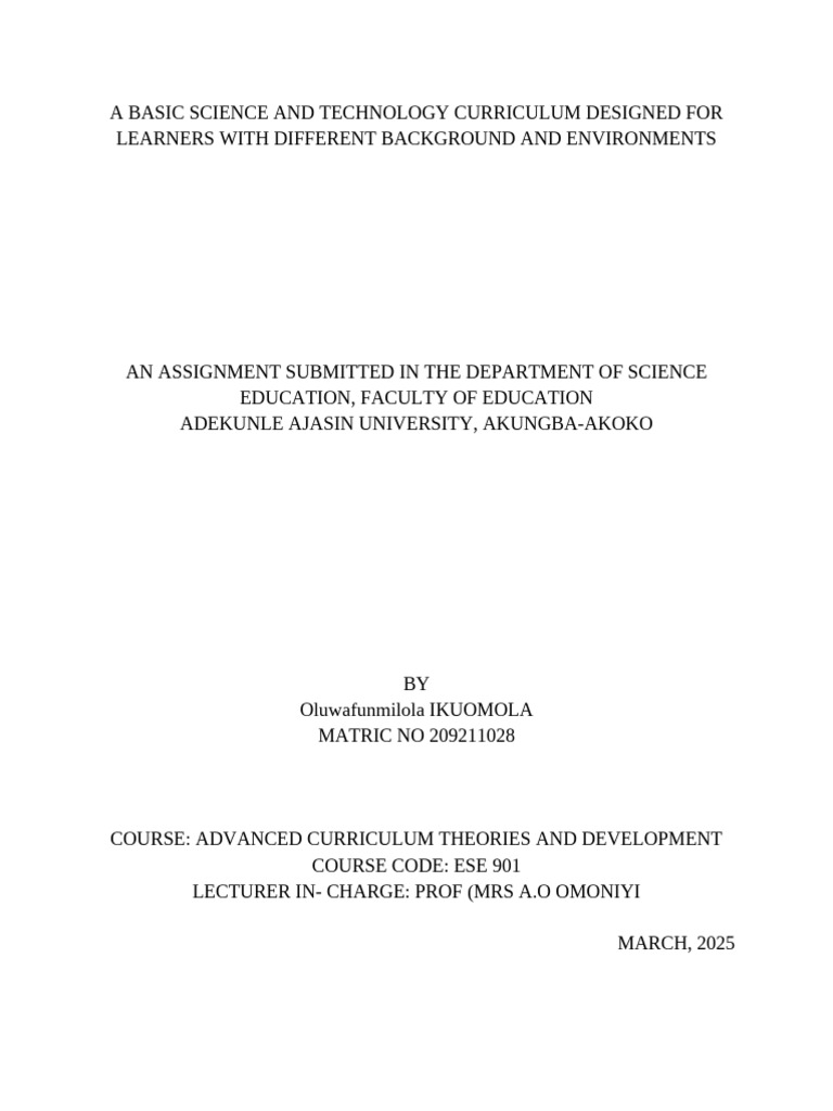 A Basic Science and Technology Curriculum Designed | PDF | Curriculum ...