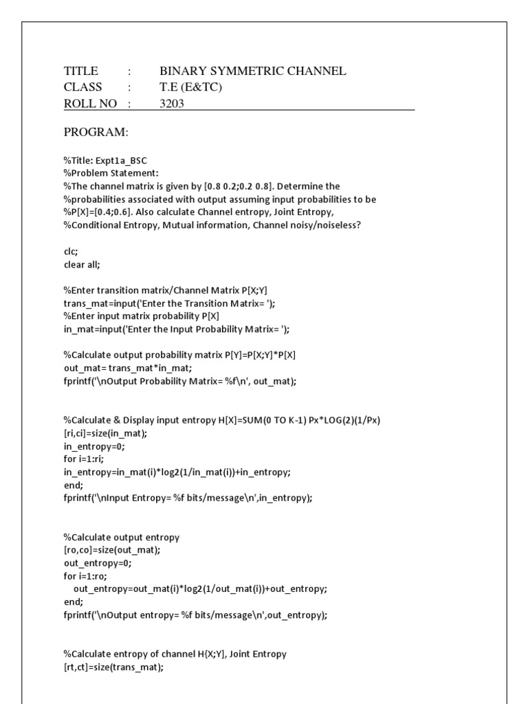 Binary Symmetric Channel Analysis | PDF | Science & Mathematics