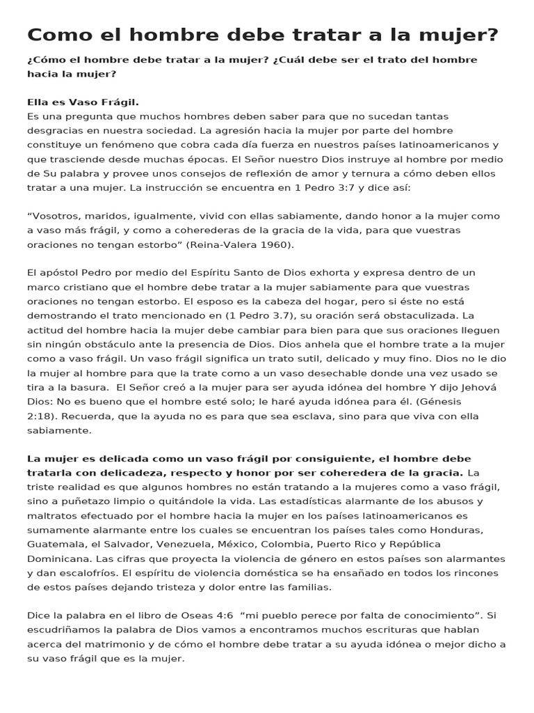 Cómo debe tratar el hombre a la mujer | PDF