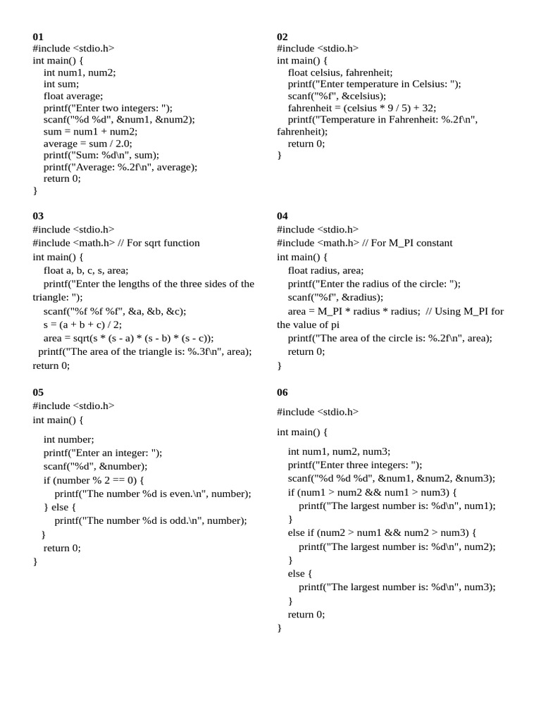 C Programming Basics: Simple Examples | PDF | Fahrenheit | Area