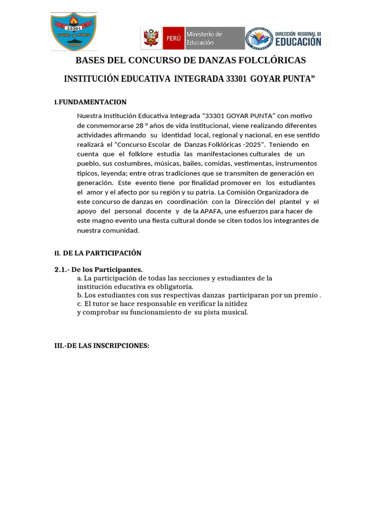 Concurso Escolar de Danzas Folklóricas 2025 | PDF | Bailes | Las artes ...