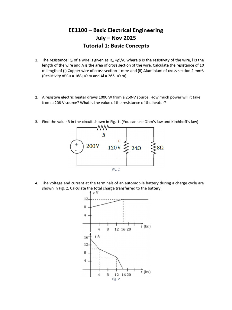 EE1100 Jul - Nov - 2025 Tutorial 1 - Basics | PDF | Voltage ...