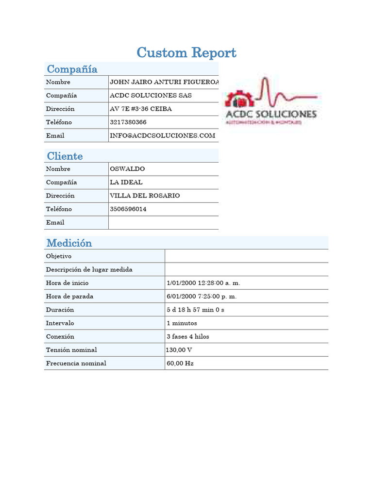 Custom Electrical Measurement Report | PDF