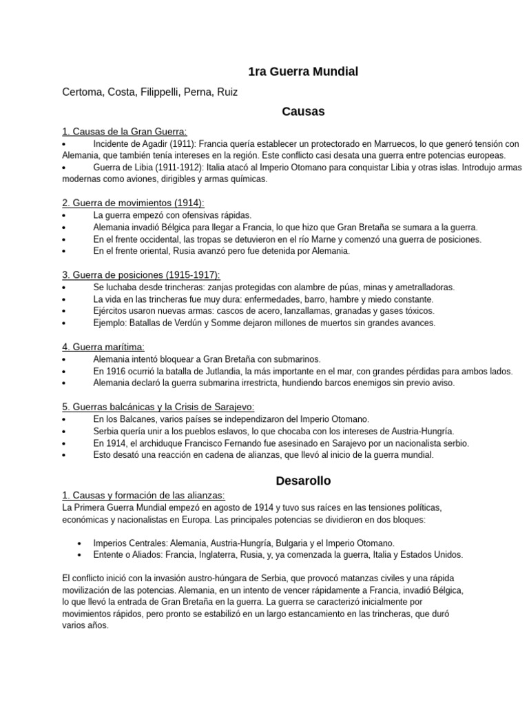 Causas y Consecuencias de la 1ra Guerra Mundial | PDF | Primera Guerra ...