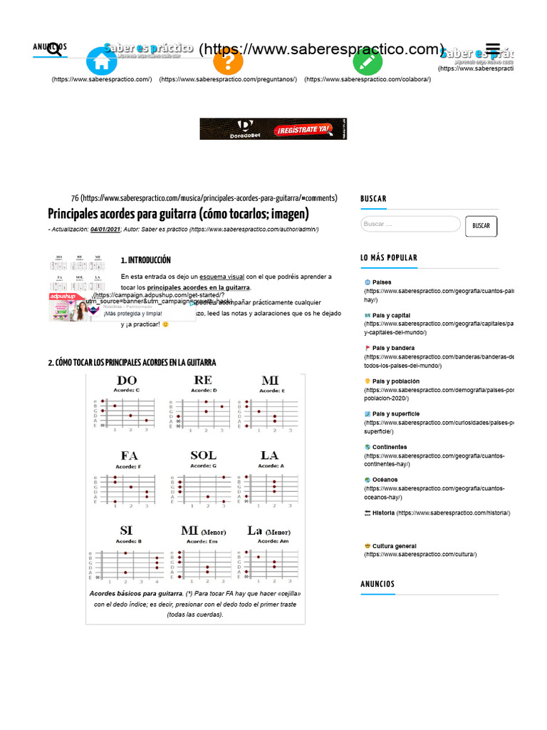 Principales acordes para guitarra | PDF | Acorde (Música) | Guitarras