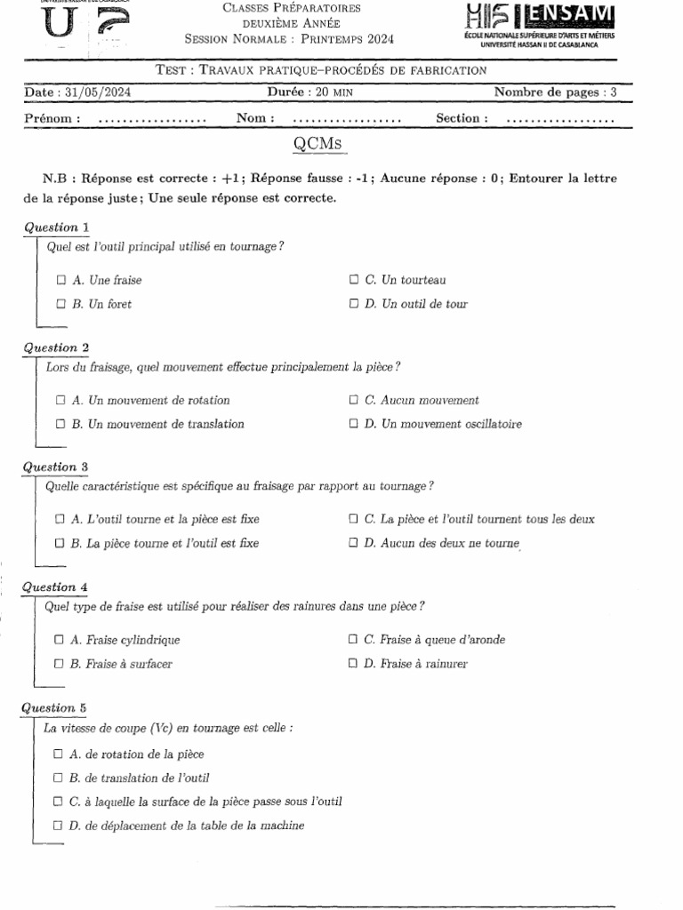 Exam TP Procedes | PDF