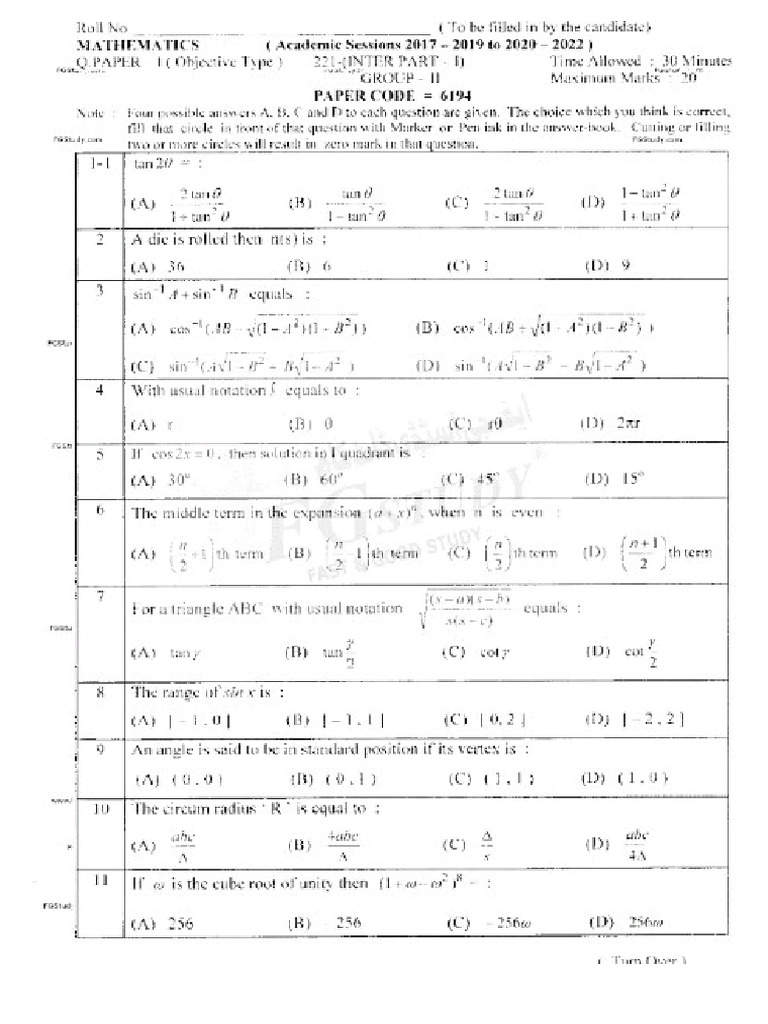 Lahore Board 20021 Group 2 | PDF