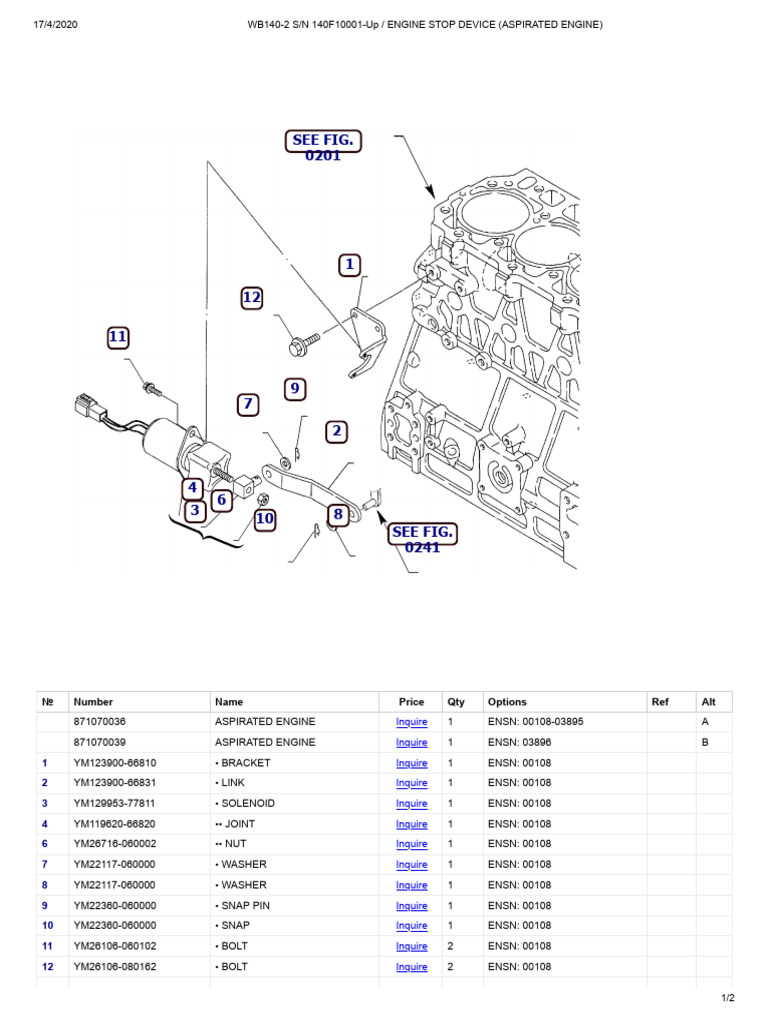 WB140-2 Engine Stop Device Parts List | PDF | Metalworking