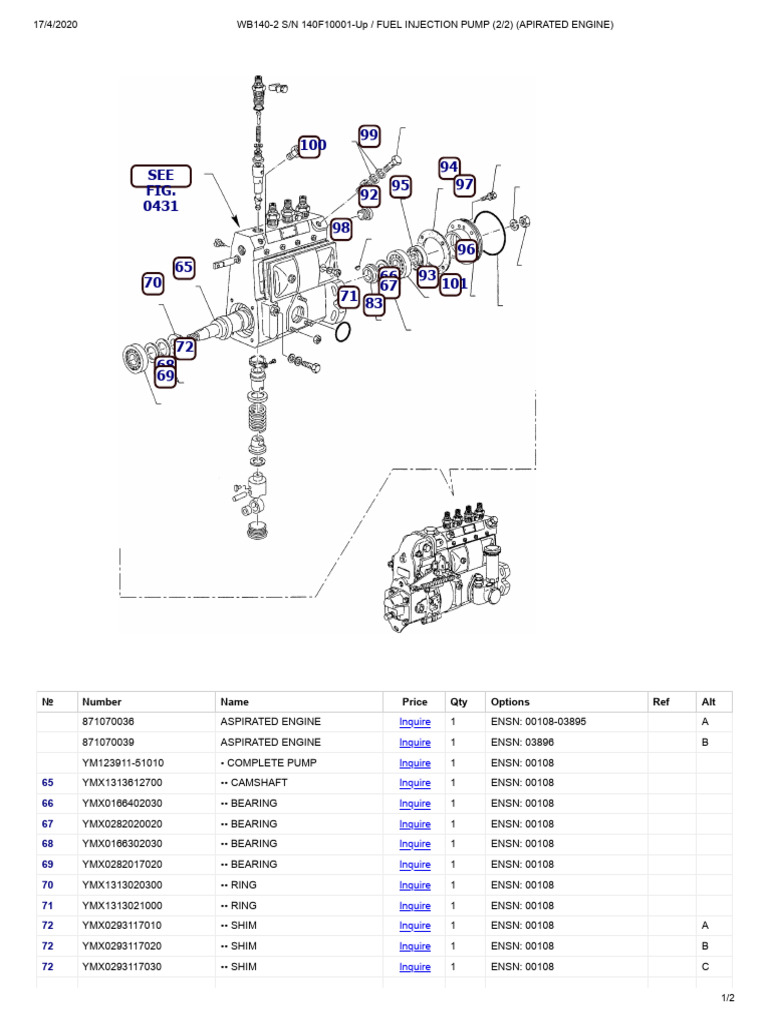 Fuel Injection Pump Parts List | PDF | Machines | Mechanical Engineering