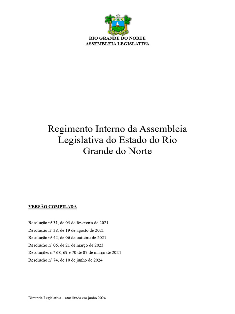 Regimento Interno da Assembleia RN 2024 | PDF | Emenda Constitucional ...