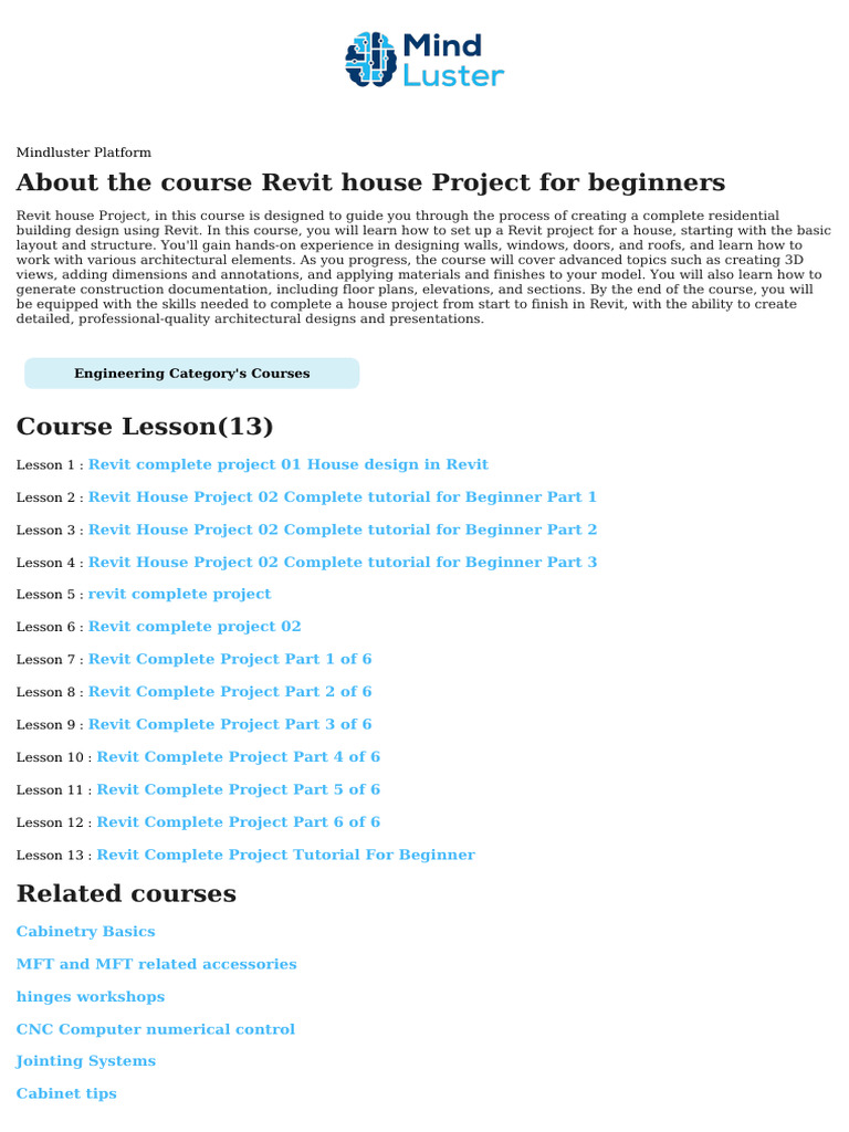 Revit House Project For Beginners Course Content | PDF