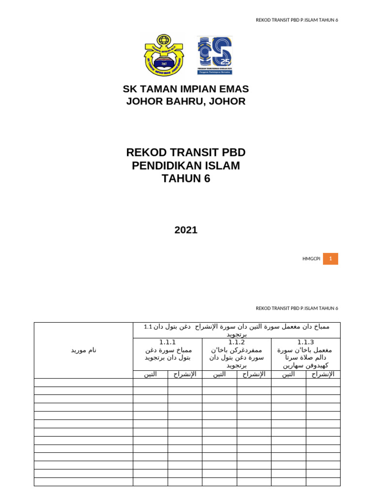 Rekod Transit Pi Tahun 6 | PDF