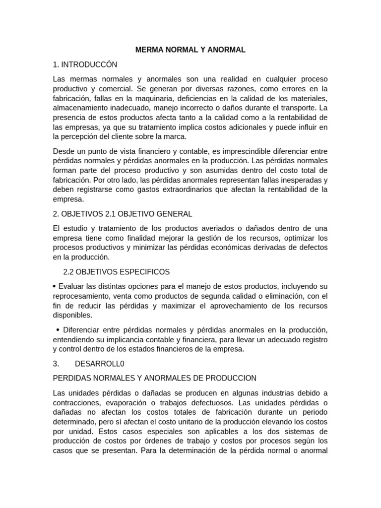 Merma Normal y Anormal en Producción | PDF | Residuos | Calidad (comercial)