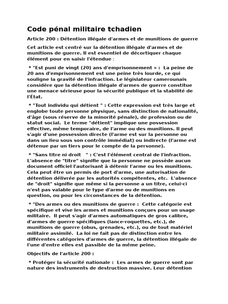Détention illégale d'armes au Tchad | PDF | Crimes | Crime et violence
