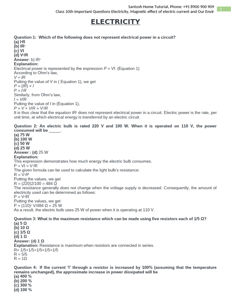 Science Test Paper 01 | PDF | Series And Parallel Circuits | Electric ...