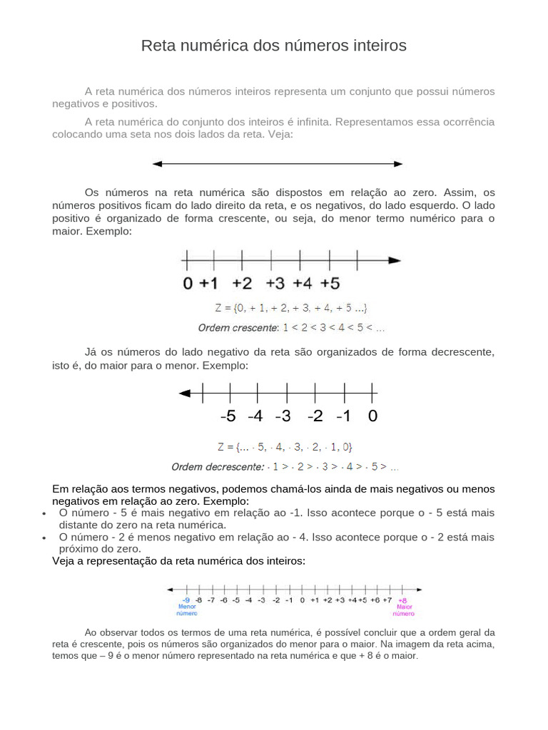 Reta Numérica dos Números Inteiros | PDF