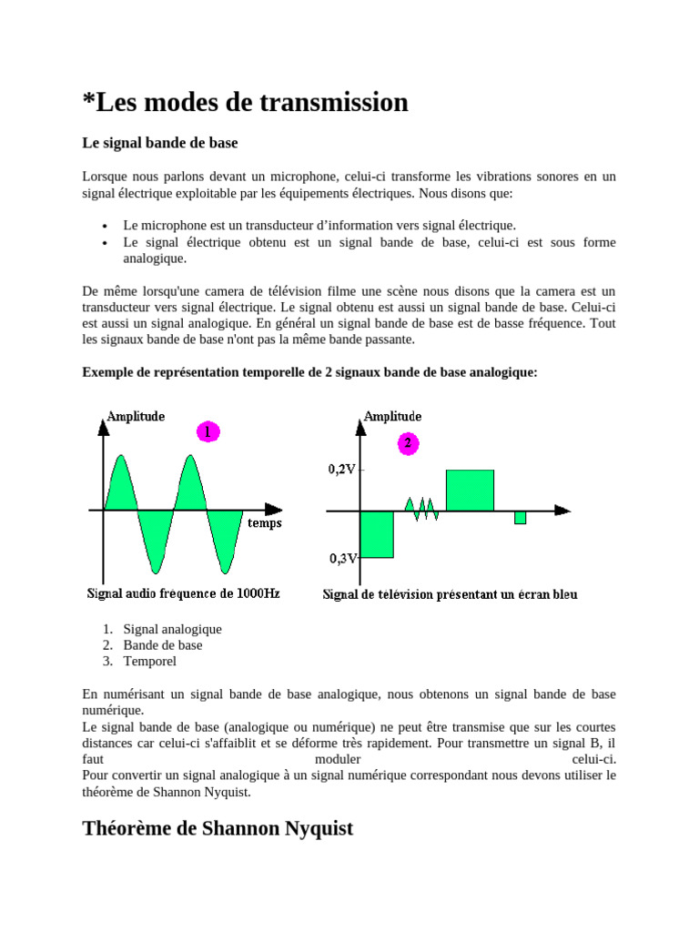 Modes de transmission des signaux électriques | PDF | Analogique | ASCII