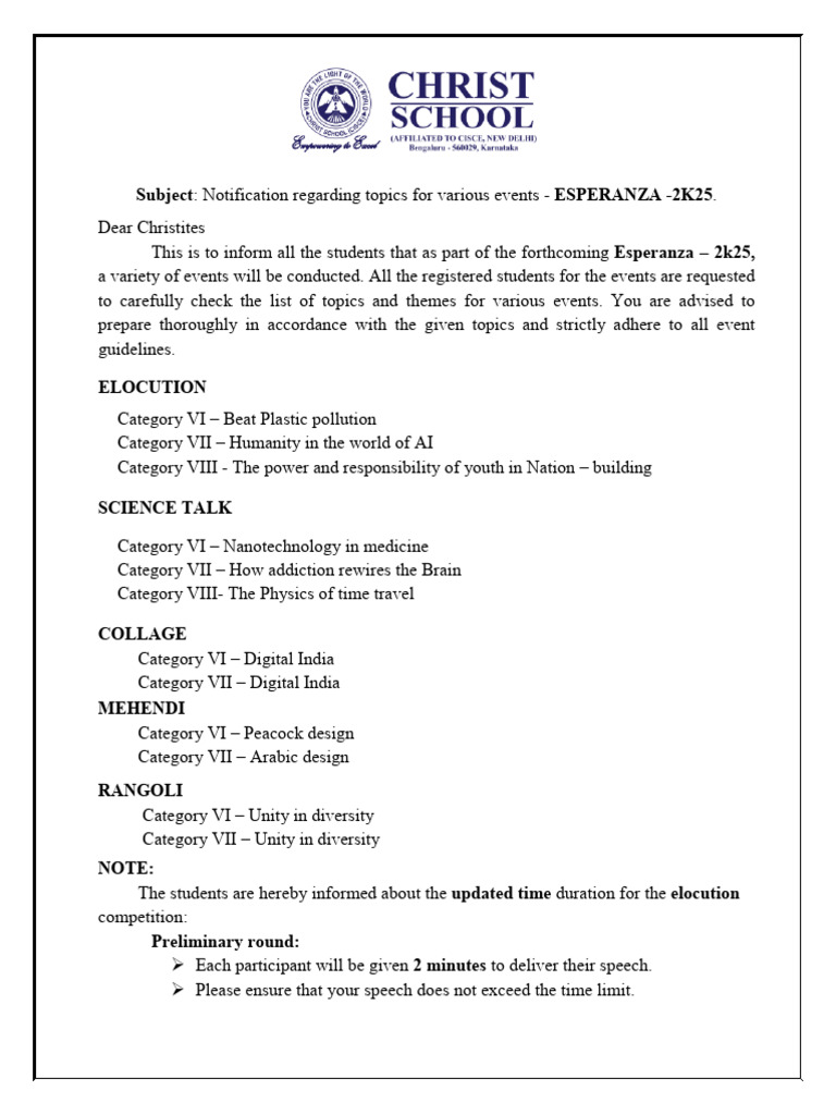 Esperanza 2k25 Event Topics Notification | PDF