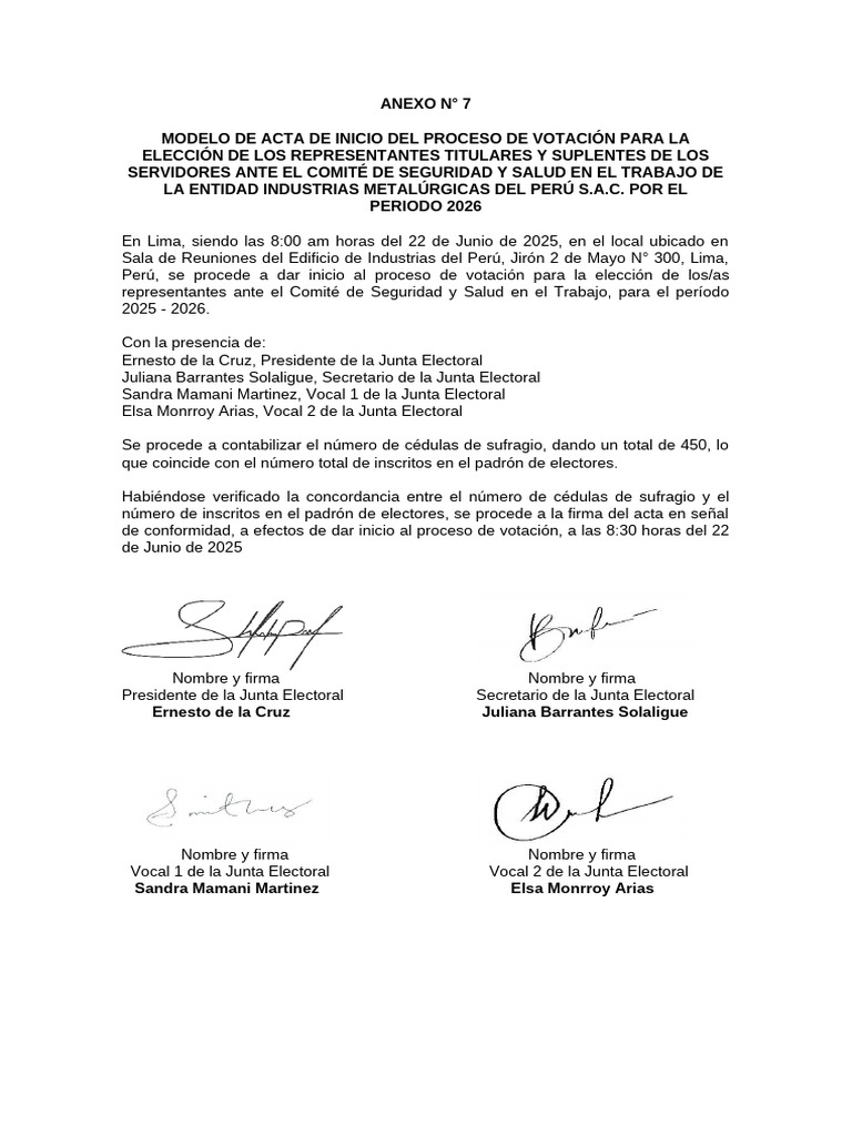 Acta de Inicio de Votación 2025-2026 | PDF
