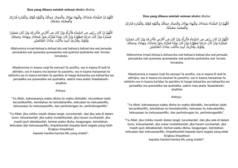 Doa Yang Dibaca Setelah Selesai Sholat Dhuha | PDF