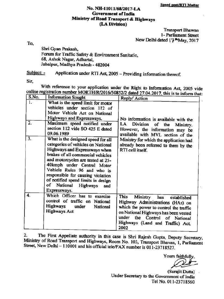 Highway Speed Limit RTI | PDF