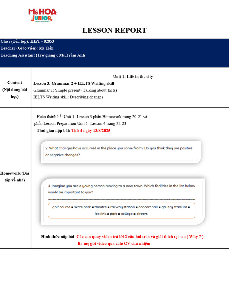 Lesson Report - U1 - l3 - Pioneer 1 | PDF