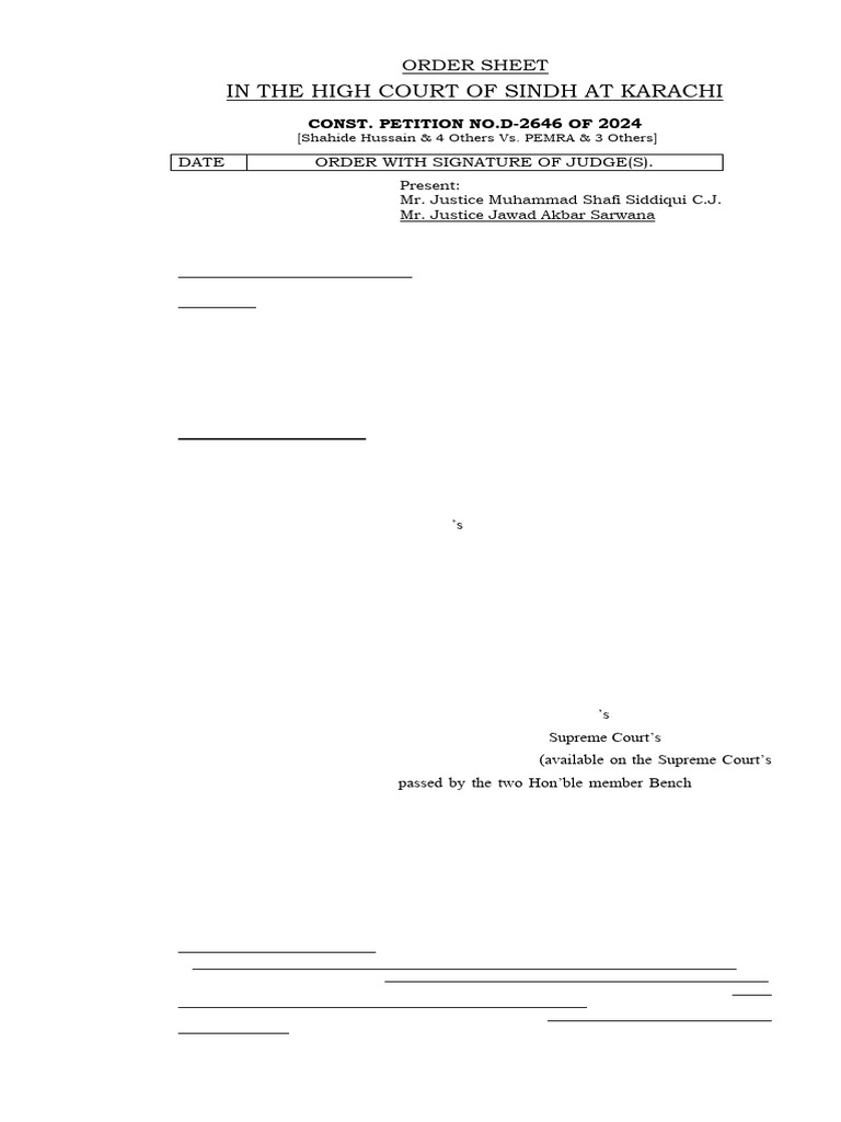 High Court Order on Petition D-2646/2024 | PDF | Judgment (Law)