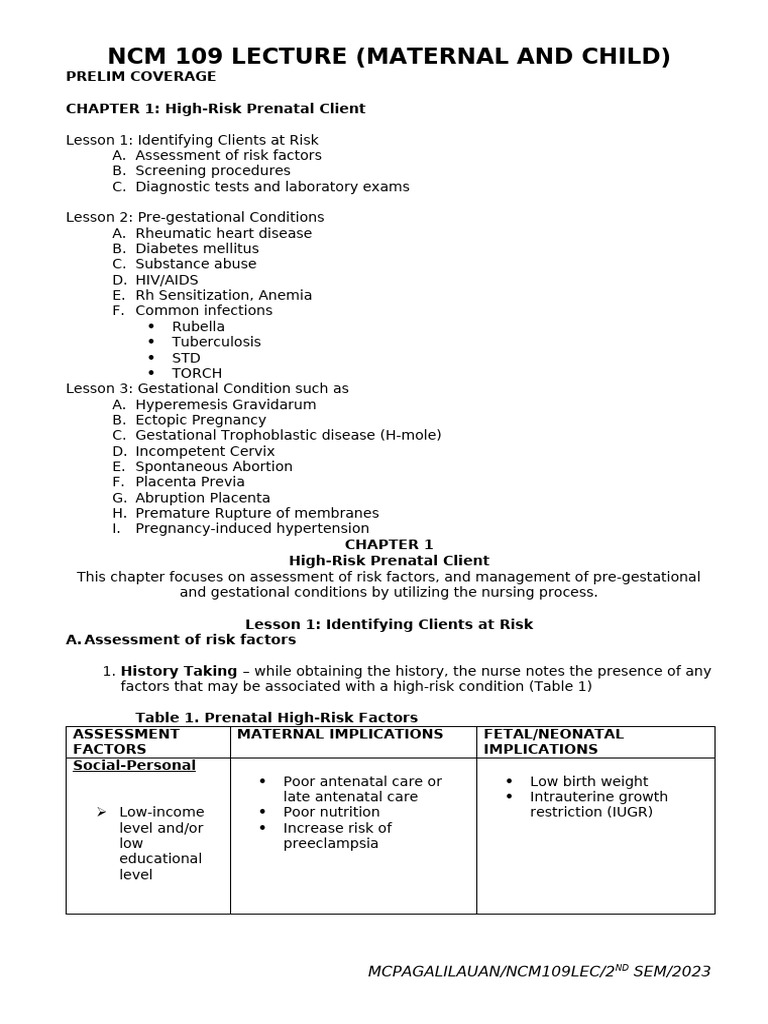 High-Risk Prenatal Care Overview | PDF | Diseases And Disorders ...