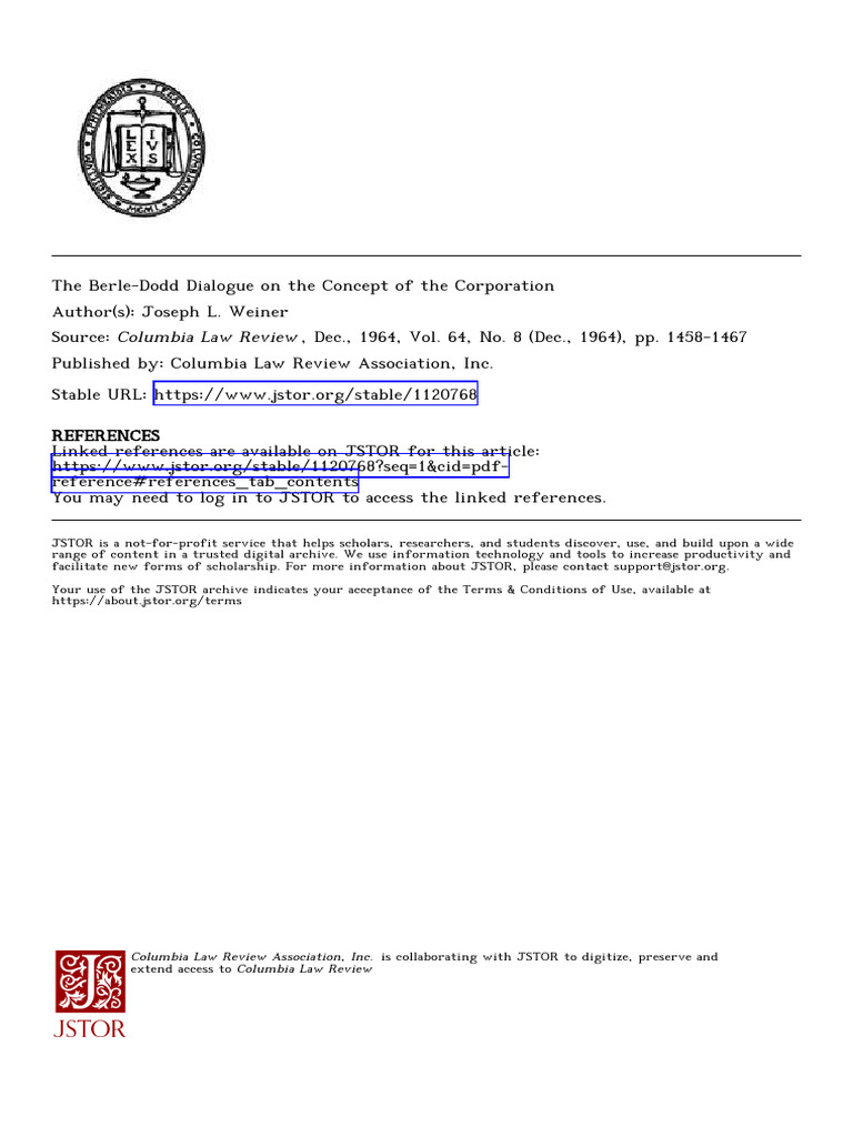 Berle-Dodd Debate on Corporate Trusts | PDF | Trustee | Corporations