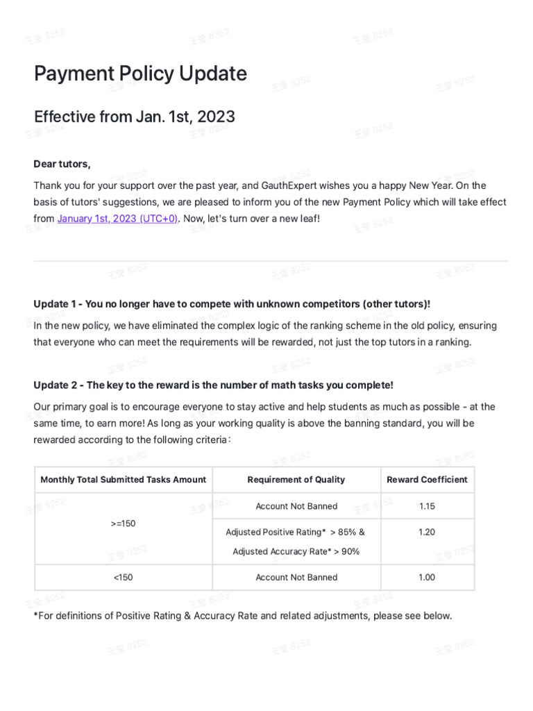 GauthExpert Payment Policy Update 2023 | PDF