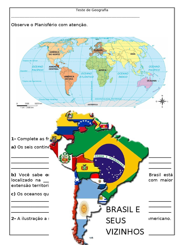 Países Vizinhos do Brasil em Mapa | PDF | Américas | América do Sul
