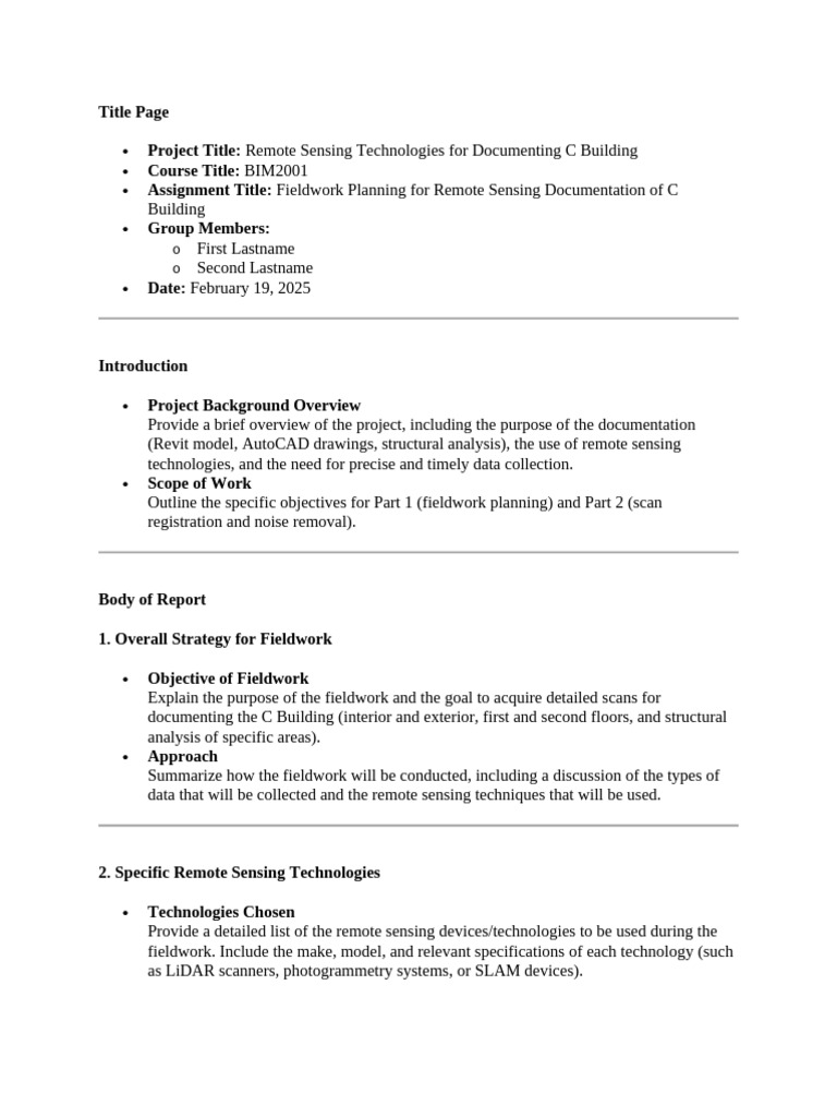 Remote Sensing Fieldwork Plan for C Building | PDF