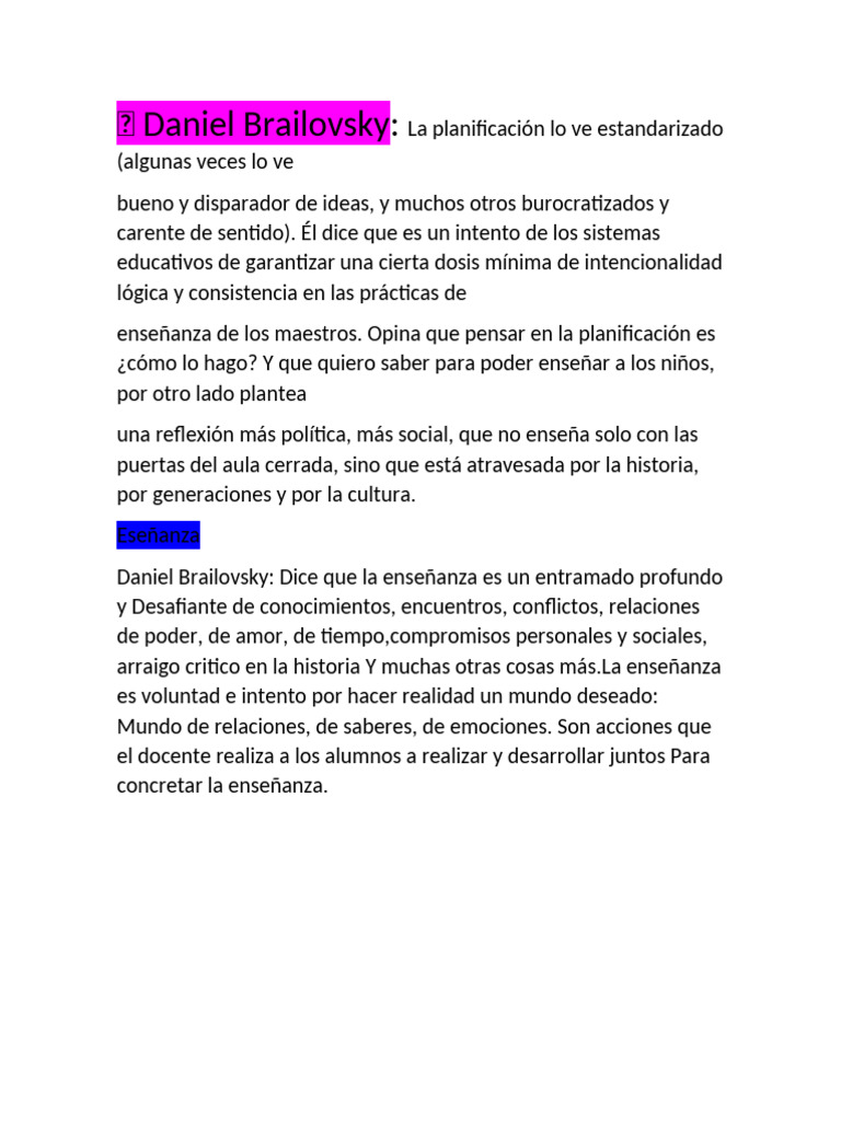 Reflexiones de Daniel Brailovsky sobre enseñanza | PDF