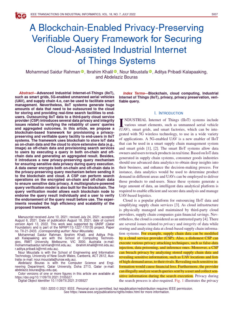 Blockchain for Privacy in IIoT Queries | PDF | Encryption | Internet Of ...