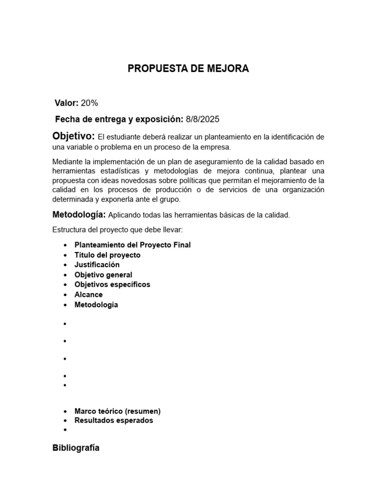 Propuesta de Mejora de Calidad | PDF