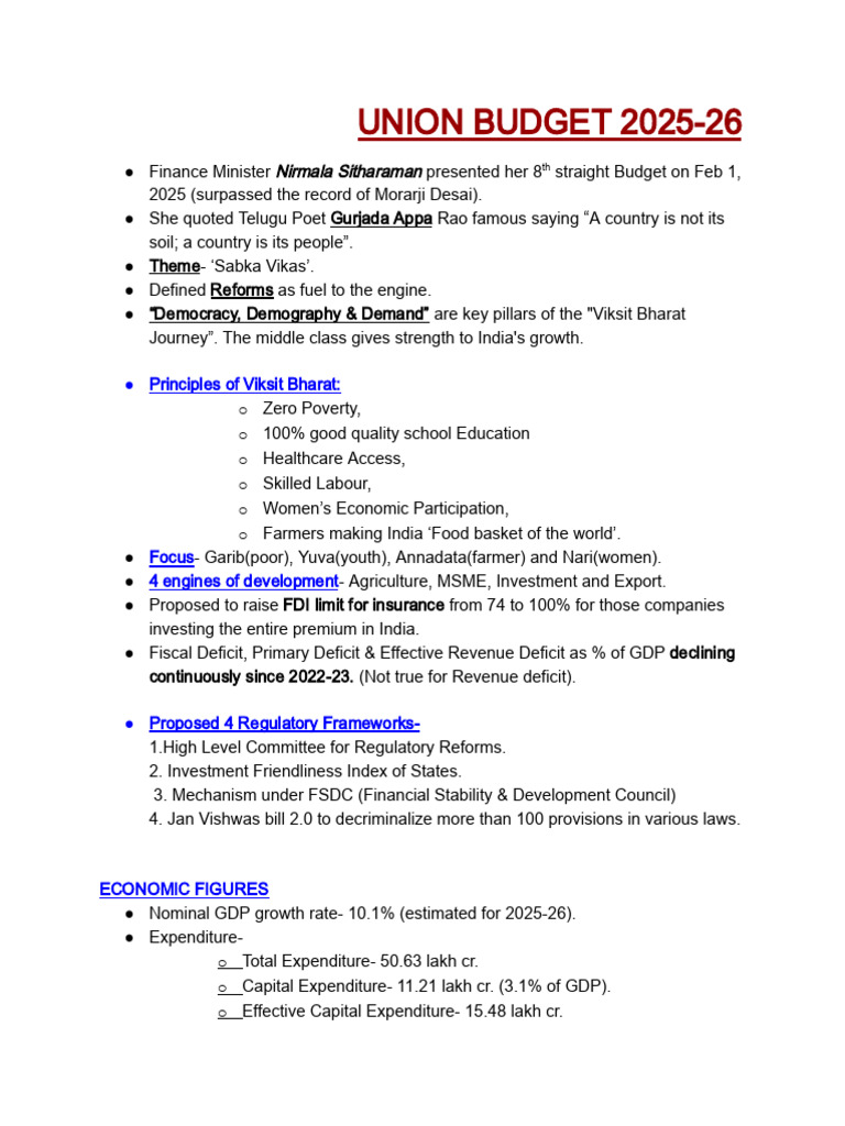 2025 Union Budget Sector Allocations | PDF | Taxes | Government Budget ...