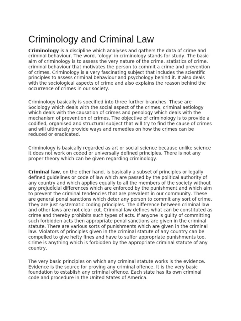 Criminology vs. Criminal Law Explained | PDF | Crimes | Crime & Violence