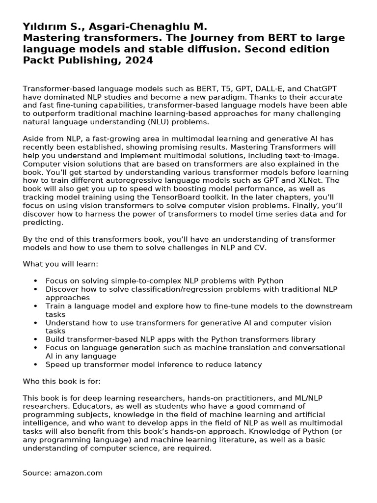 Mastering Transformers: BERT to LLMs | PDF | Artificial Intelligence ...